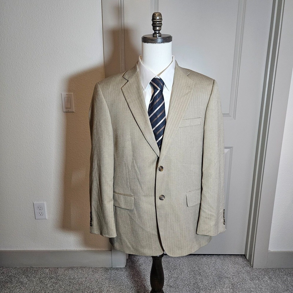 Stafford Suit Blazer Sport Coat Mens 40R‎ Herringbone Pattern Beige Brown